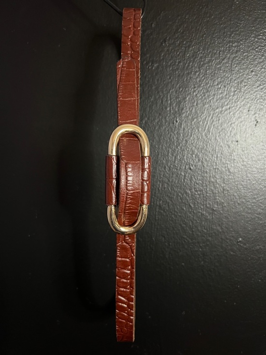 Anthropologie Accessories - Anthropologie Brown Croc-Embossed Leather Belt with Gold Oval Buckle